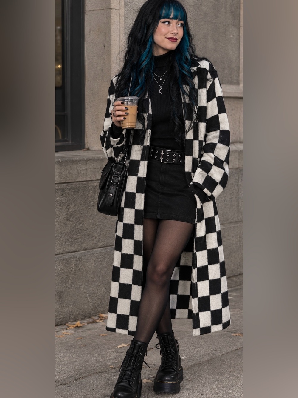 Boohoo Long coat checkered